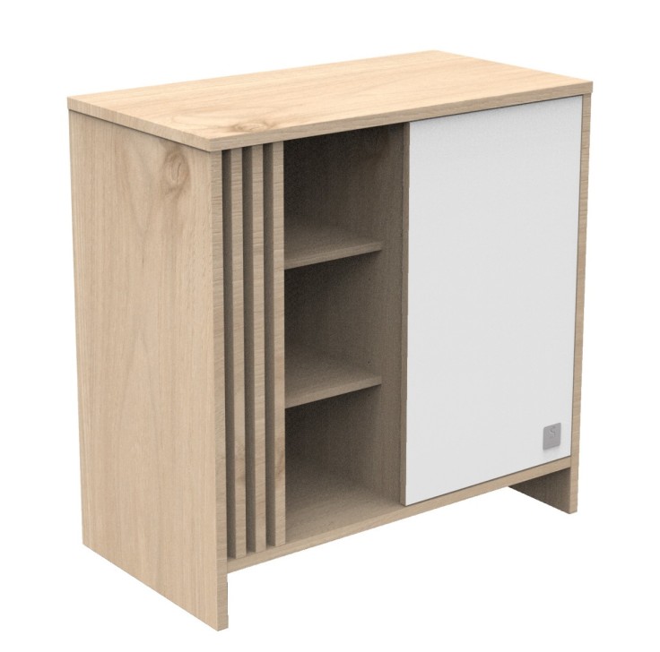 Commode 1 porte et 3 niches avec claustras TOKYO en bois