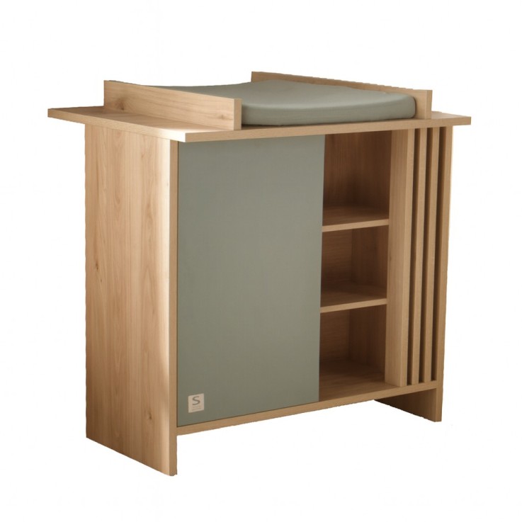Commode à langer 1 porte et 3 niches avec claustras TOKYO en bois