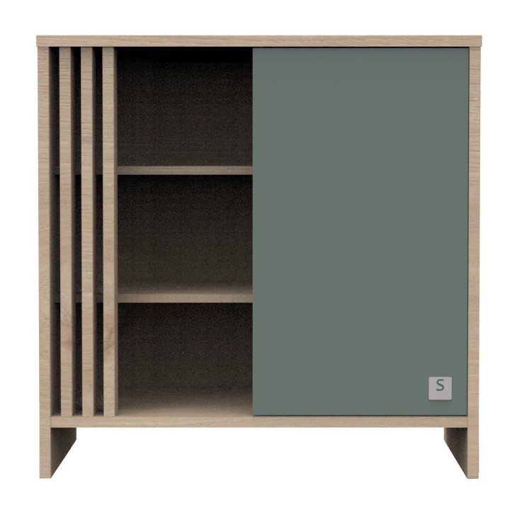 Commode à langer 1 porte et 3 niches avec claustras TOKYO en bois
