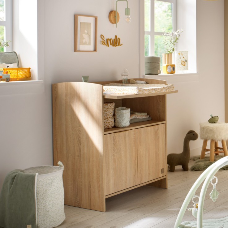Commode à langer 2 portes et une niche Azur en bois