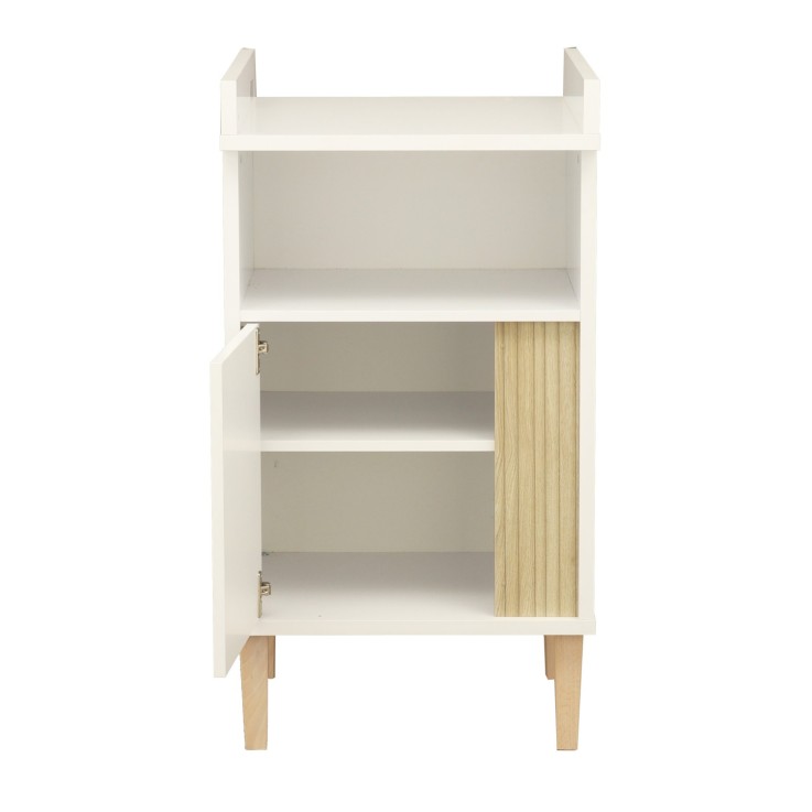 Meuble à langer avec détail imitation bois texturé et pieds bois