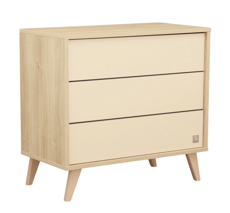 Commode 3 tiroirs sur pieds bois obliques