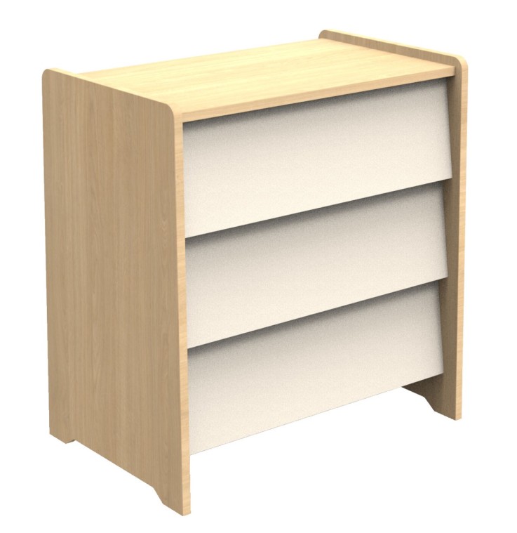 Commode 3 tiroirs façades inclinées en bois décor chêne miel