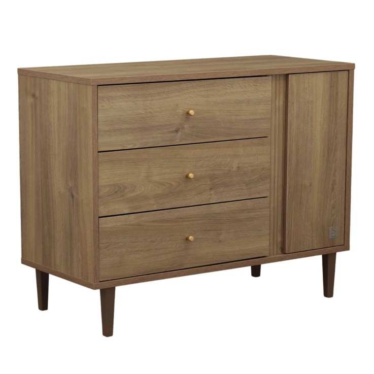 Commode 3 tiroirs et 1 porte Mokka en bois