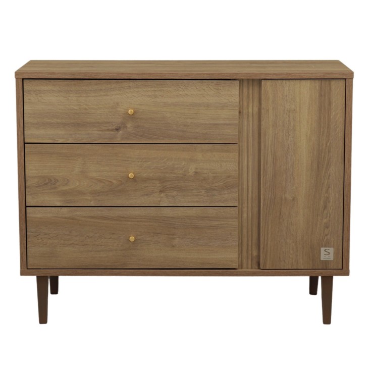 Commode 3 tiroirs et 1 porte Mokka en bois