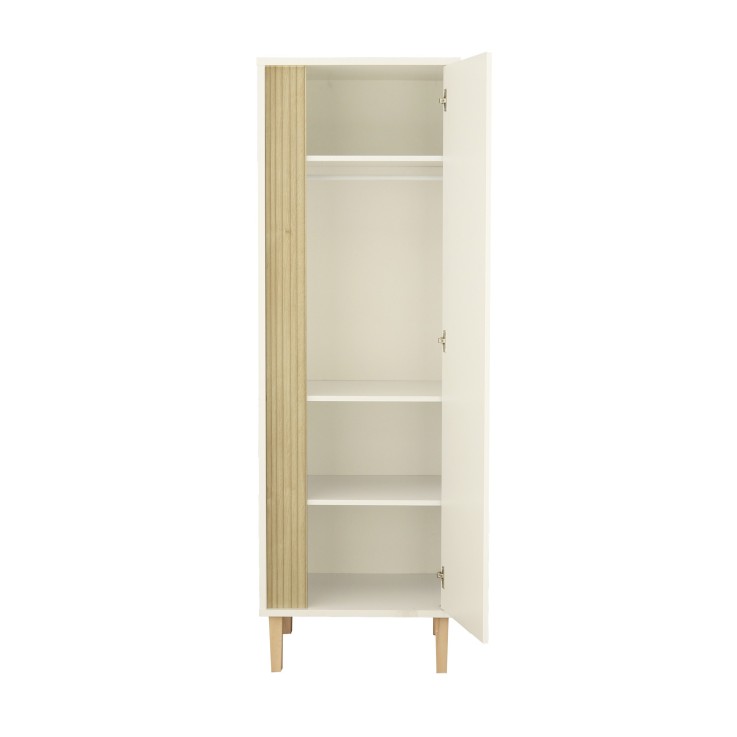 Armoire 1 porte détail imitation bois texturé et pieds bois