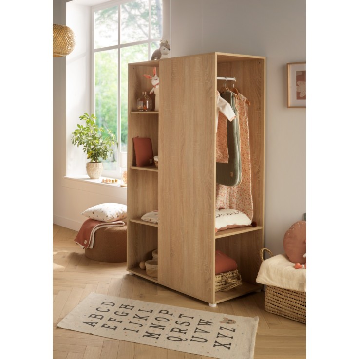Meuble de rangement avec étagères et penderie en bois