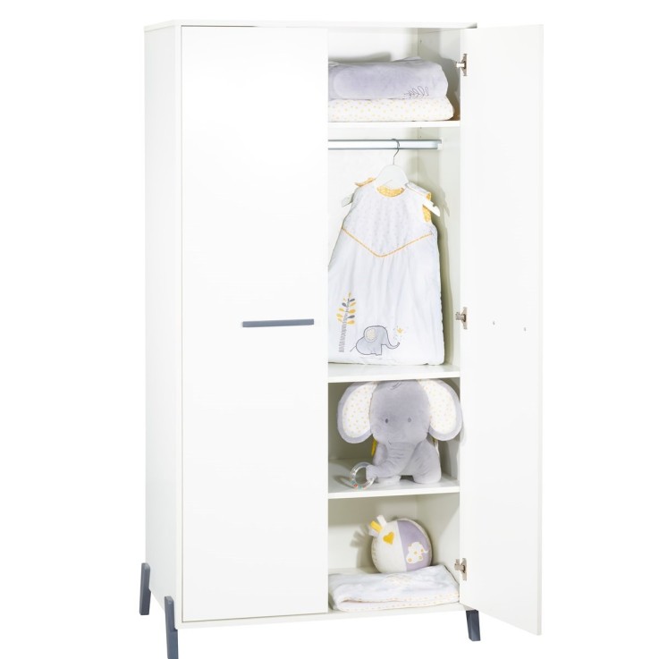 Armoire bébé 2 portes sur pieds en bois blanc