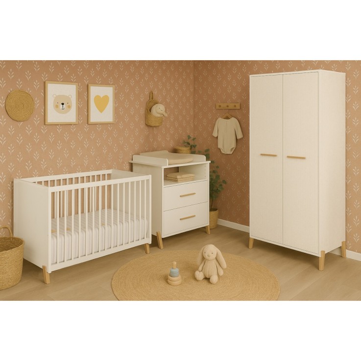 Armoire bébé 2 portes sur pieds en bois blanc