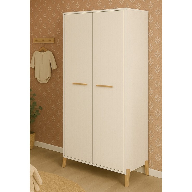 Armoire bébé 2 portes sur pieds en bois blanc