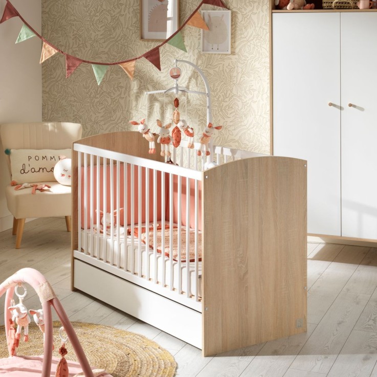 Lit bébé à barreaux Access Blanc Bois