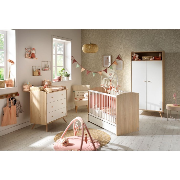 Lit bébé à barreaux Access Blanc Bois