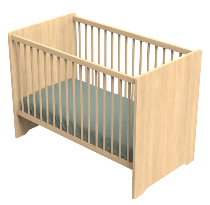 Lit bébé 120 x 60 avec têtes de lit arrondies en bois décor chêne miel