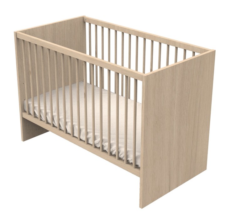 Lit bébé 120x60 à barreaux en bois décor chêne suave avec matelas