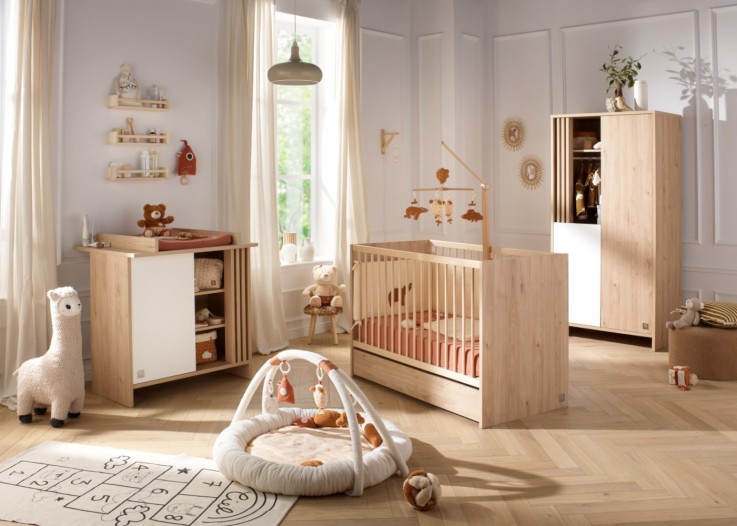 Lit bébé 120x60 à barreaux en bois décor chêne suave