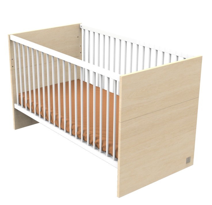 Lit évolutif 140x70 - Little Big Bed en bois décor chêne velours et balustres blancs