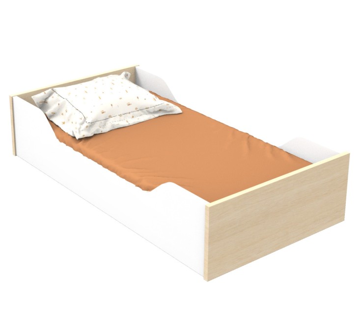 Lit évolutif 140x70 - Little Big Bed en bois décor chêne velours et balustres blancs