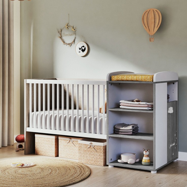 Lit Combiné évolutif de 60x120 à 90x190 en bois