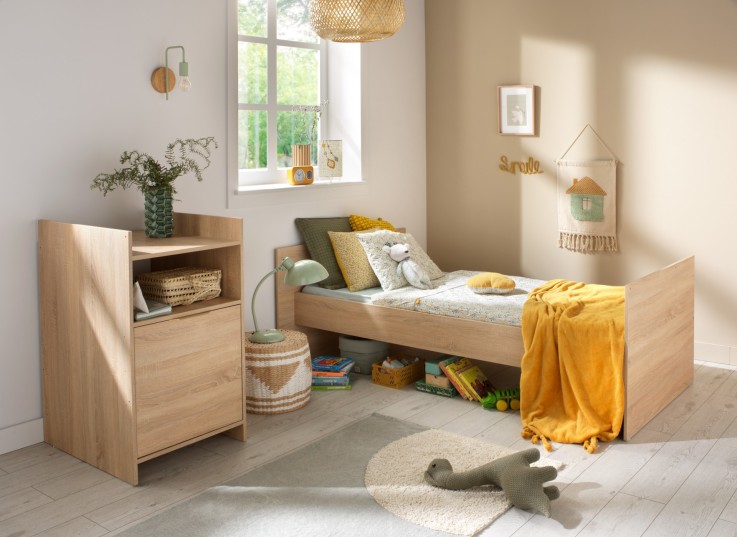Lit combiné 120x60 évolutif en 90x190 avec porte décor chêne doré