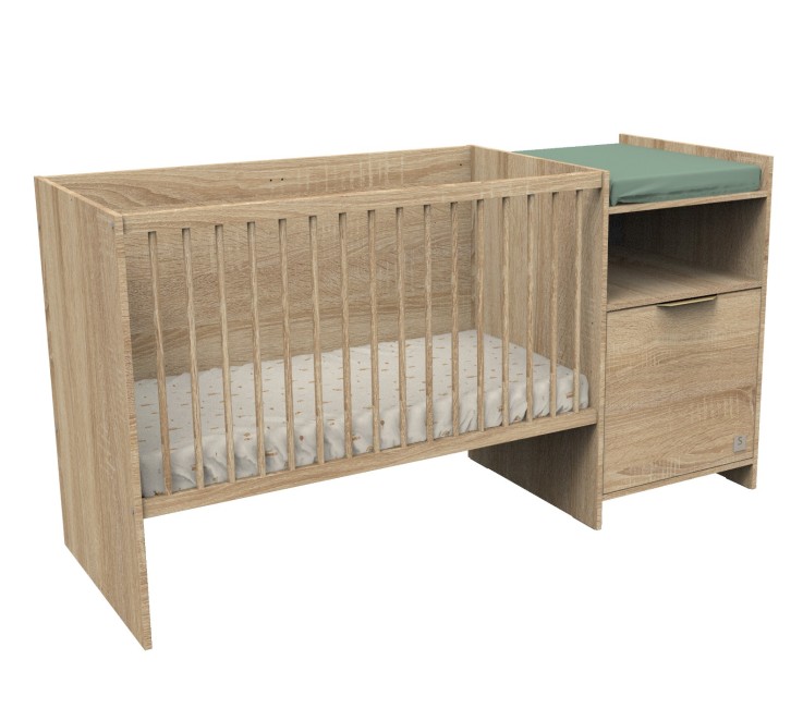 Lit combiné 120x60 évolutif en 90x190 avec porte décor chêne doré