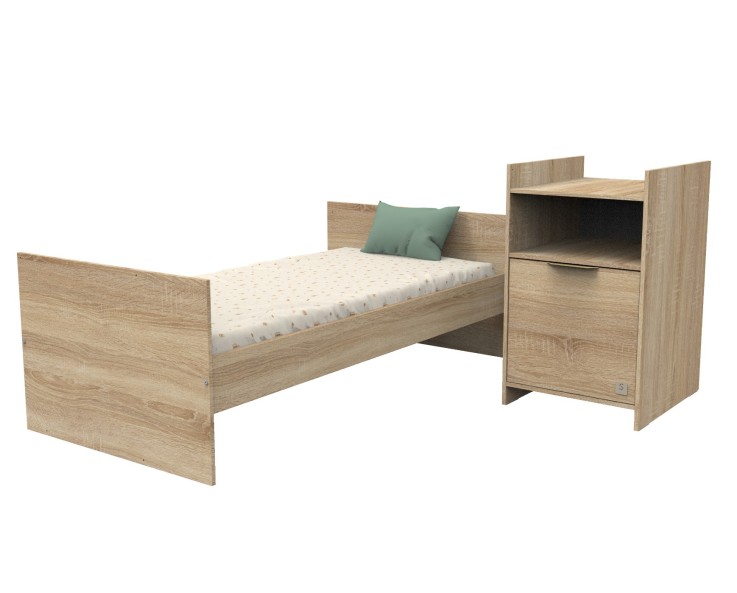 Lit combiné 120x60 évolutif en 90x190 avec porte décor chêne doré