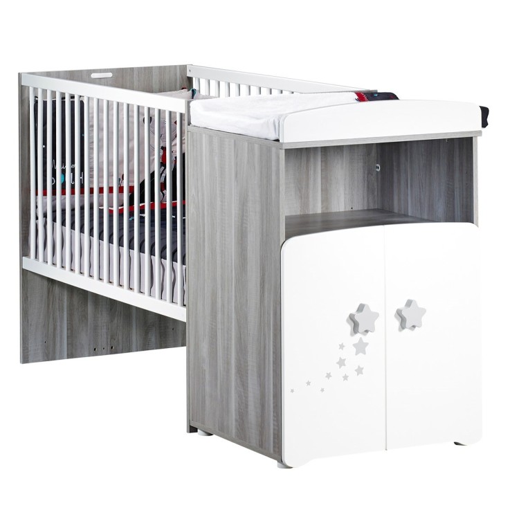 Lit combiné évolutif de 60x120 à 90x190 en bois avec matelas