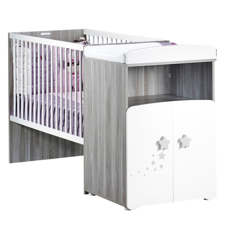 Lit combiné évolutif de 60x120 à 90x190 en bois avec matelas