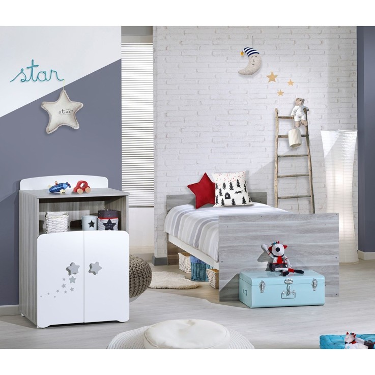Lit combiné évolutif de 60x120 à 90x190 en bois avec matelas