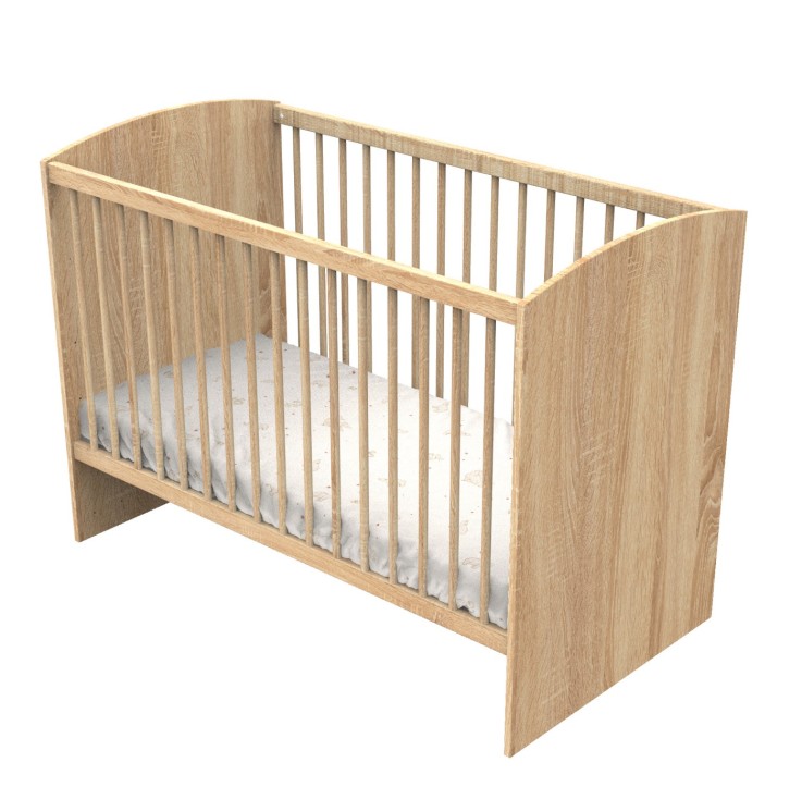 Lit bébé 120 x 60 avec têtes de lit arrondies en bois décor chêne doré