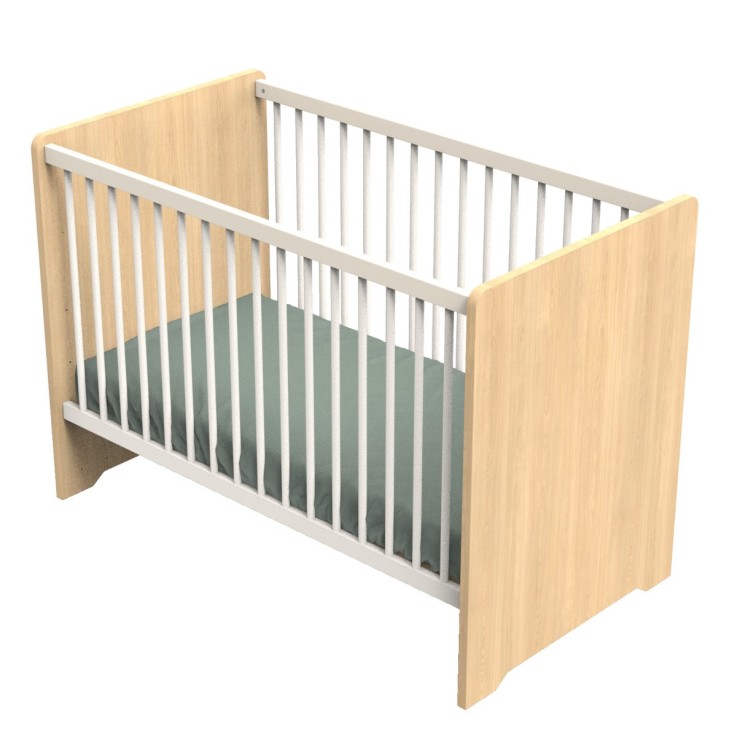 Lit bébé 120 x 60 avec têtes de lit arrondies en bois décor chêne miel