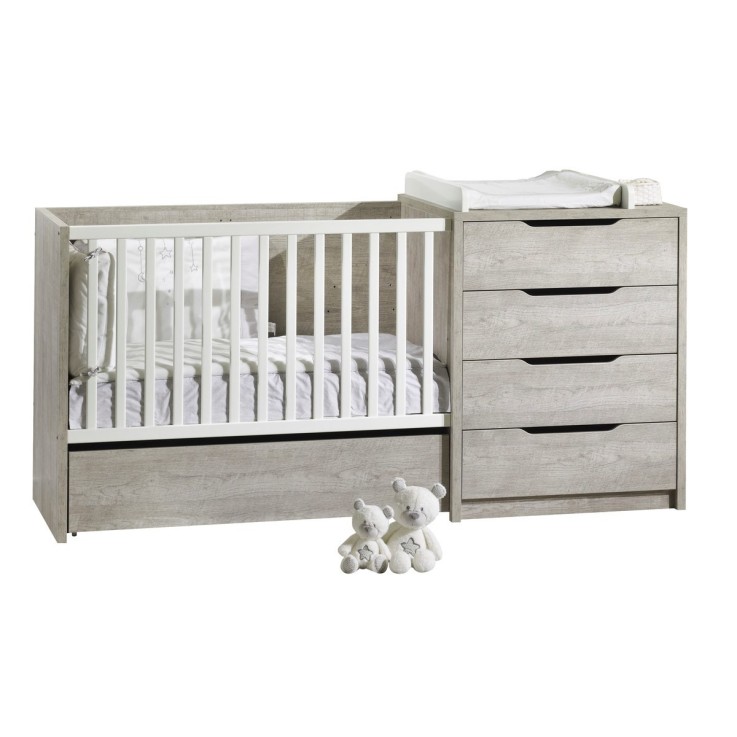 Lit combiné 120x60 évolutif en bois blanc