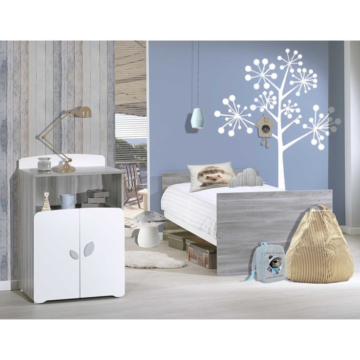 Lit combiné évolutif 60x120 en 90x190 en bois gris