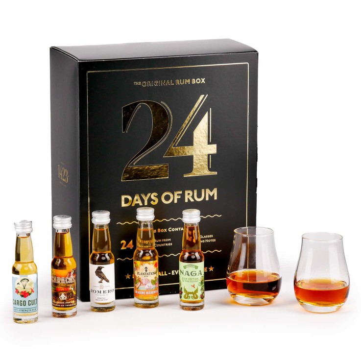 Calendrier de l'Avent Black Edition 24 jours de Rhum - 24 mignonnettes (24 fioles 2cl + 2 verres)