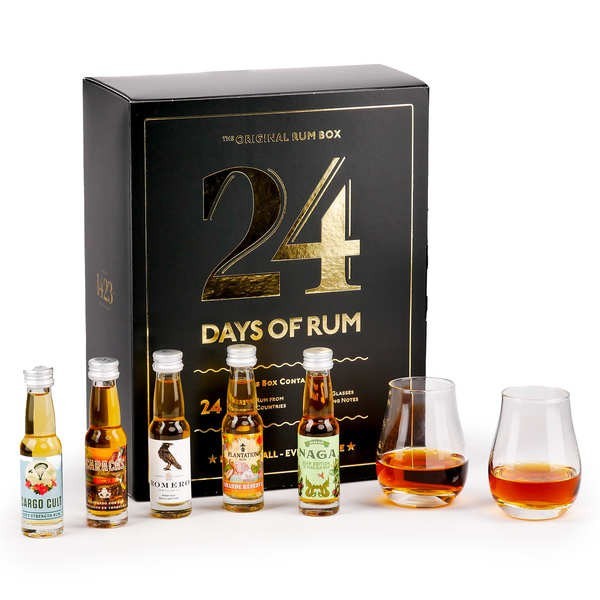 Calendrier de l'Avent Black Edition 24 jours de Rhum - 24 mignonnettes (24 fioles 2cl + 2 verres)