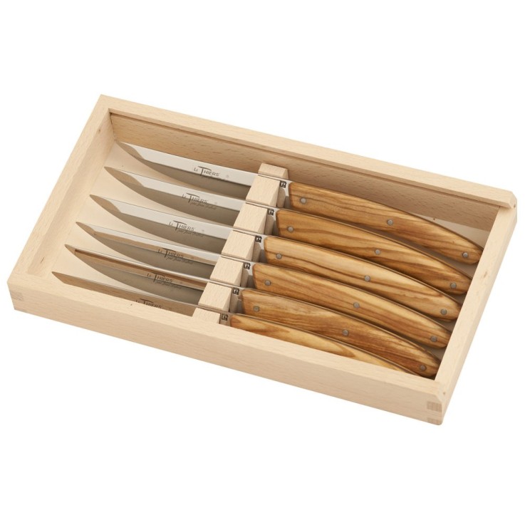 Coffret 6 couteaux bois d'olivier le thiers prestige en inox