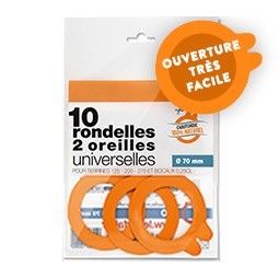 Sachet de 10 rondelles à bocaux 2 oreilles 7 cm en caoutchouc