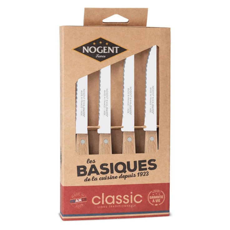 Coffret Classic Hêtre 4 couteaux steack en inox