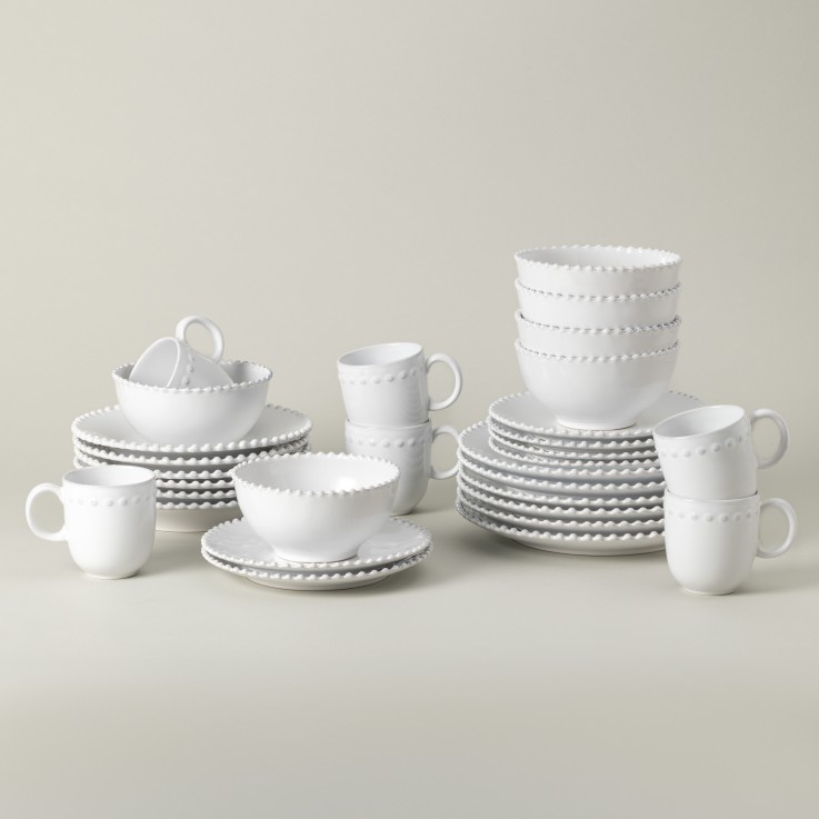 Set Table 30 Pièces avec Assiette Pâtes Pearl en grès
