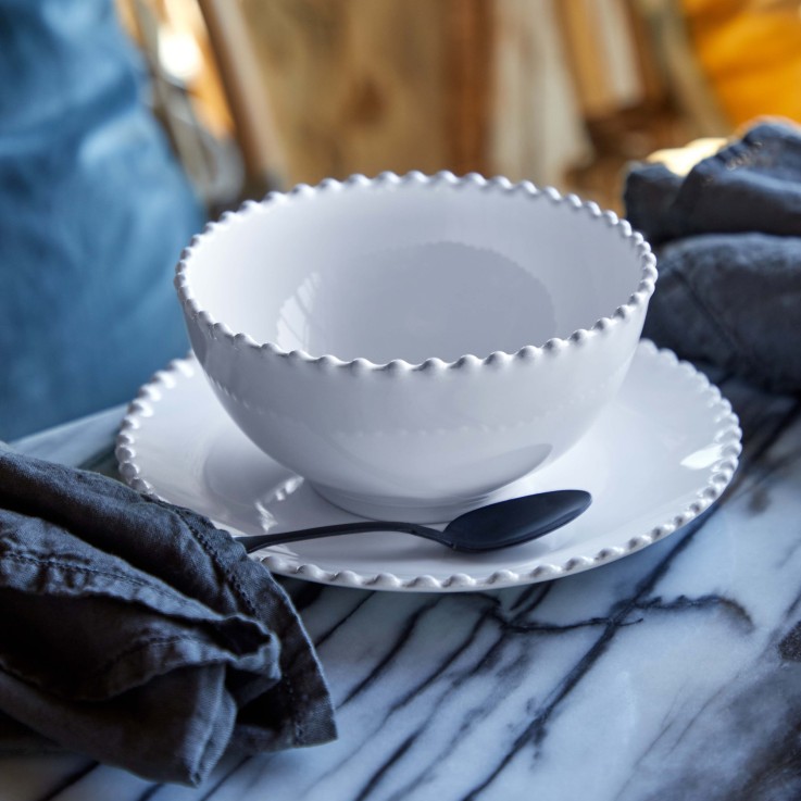 Set Table 30 Pièces avec Assiette Pâtes Pearl en grès