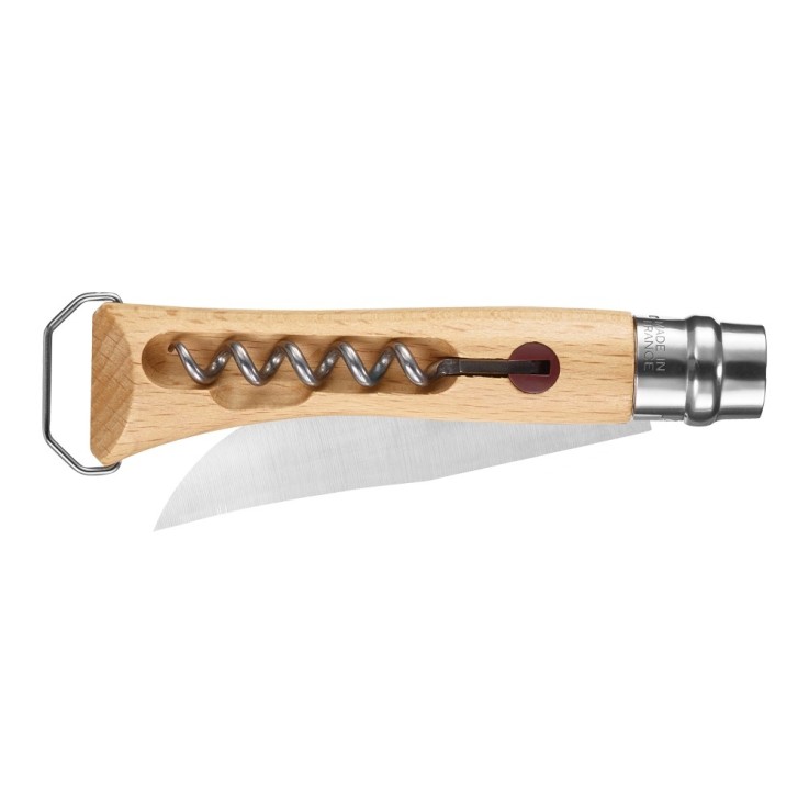 Couteau de poche N°10 en hêtre avec tire-bouchon et décapsuleur en bois