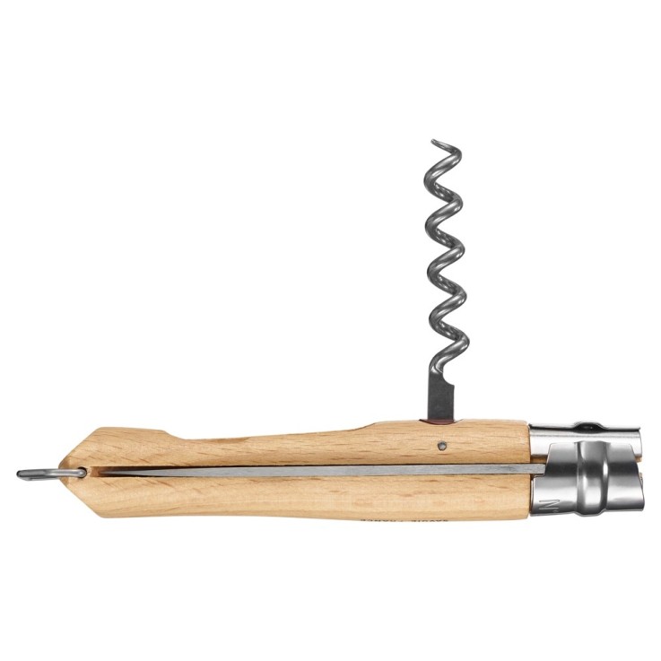 Couteau de poche N°10 en hêtre avec tire-bouchon et décapsuleur en bois