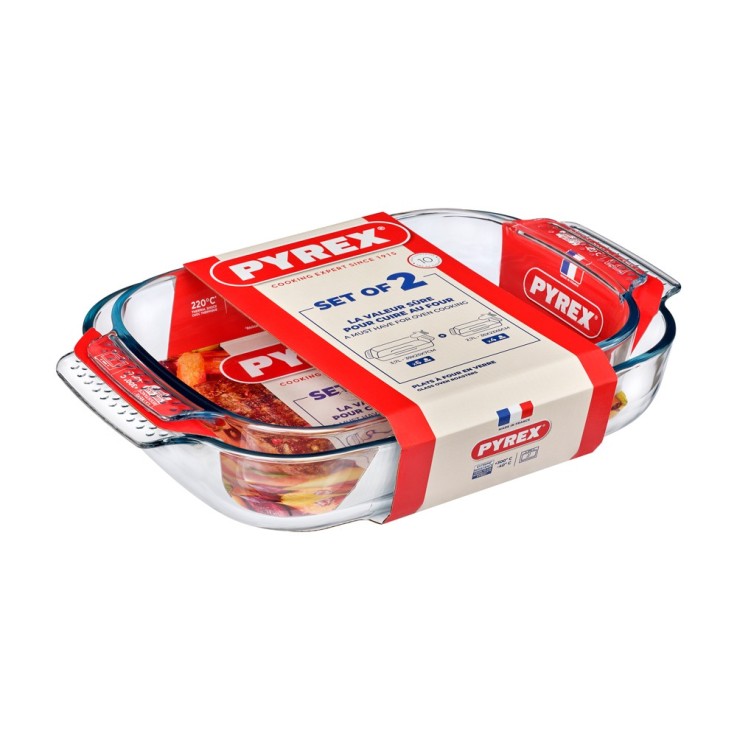 Set de 2 plats 35x23 cm et 39x25 cm en verre
