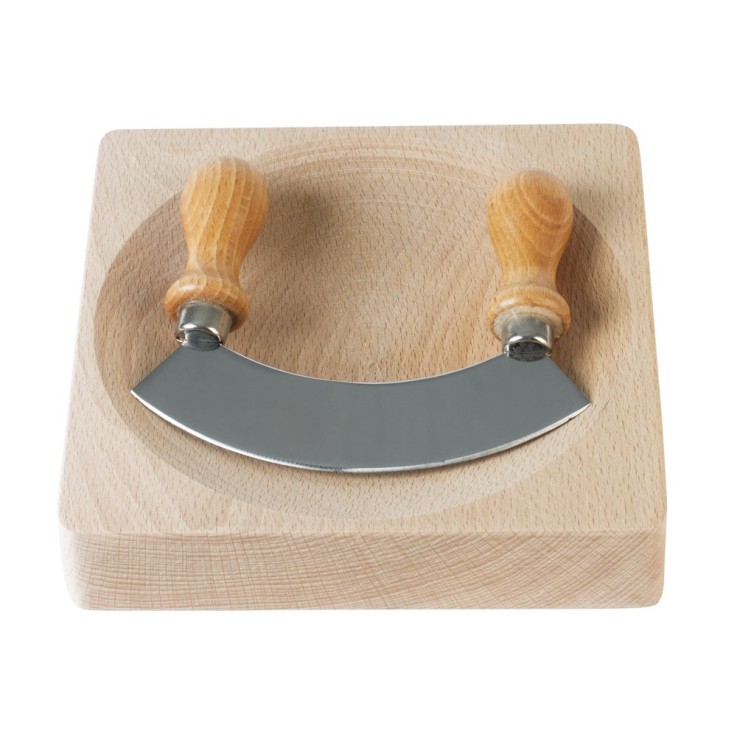 Bol à persillade 18x18 cm en bois avec hachoir berceuse