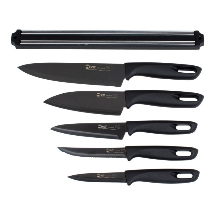 Set 5 couteaux + barre magnétique lame en titanium en acier