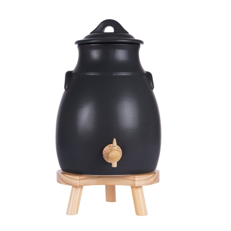 Vinaigrier en grès gris 3,5l sur socle bois