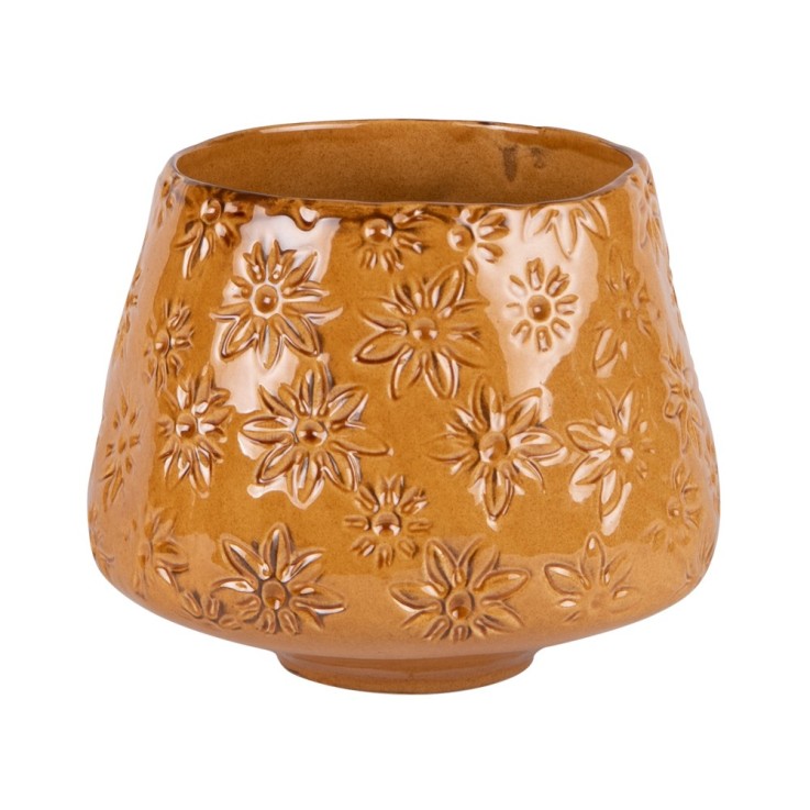 Vase évasé champêtre 17 cm miel en céramique