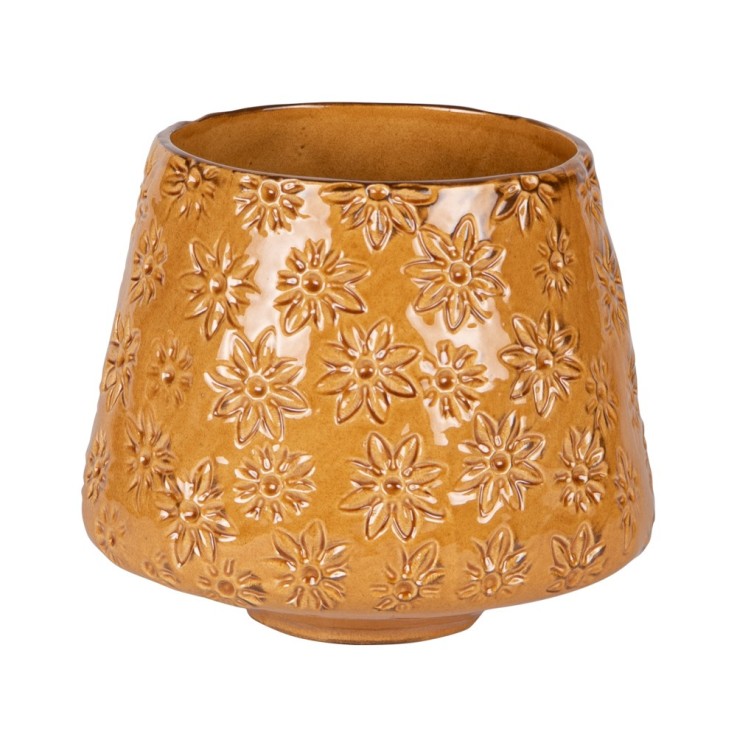 Vase évasé champêtre 22 cm miel en céramique