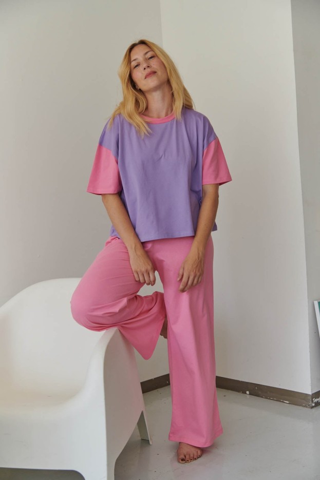 Pyjama long coton Colorblock