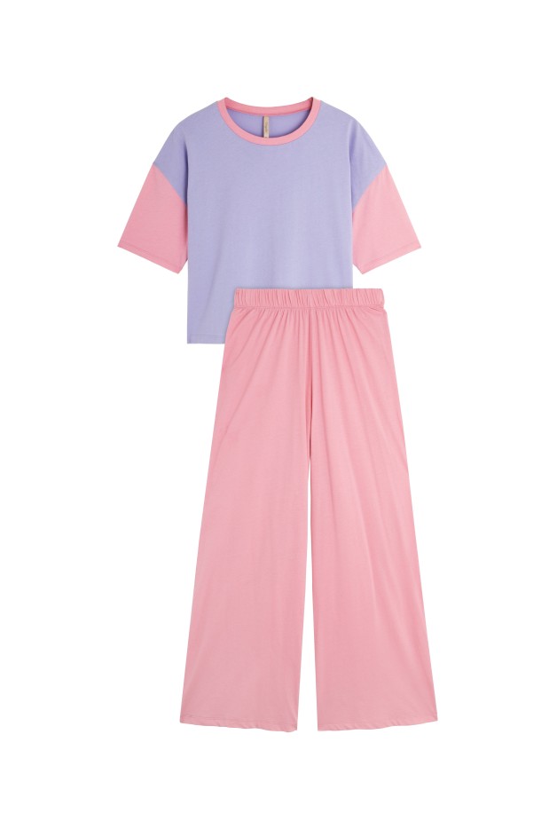 Pyjama long coton Colorblock