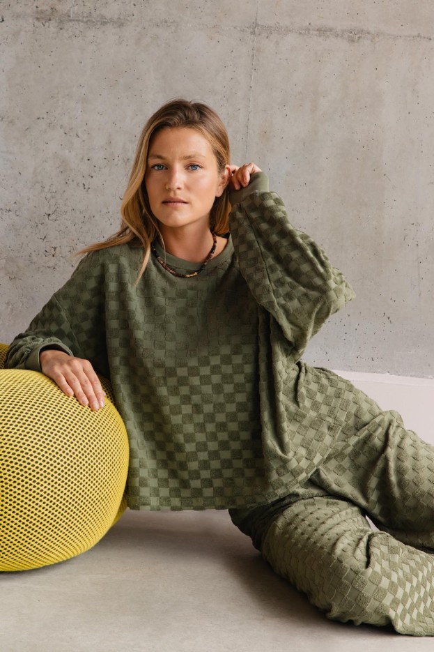 Sweat éponge damier coton bio